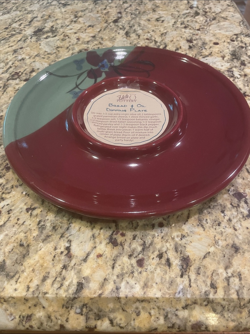 Kent Follette Hand-Painted Bread & Oil Dipping Plate - Red with Green Accent